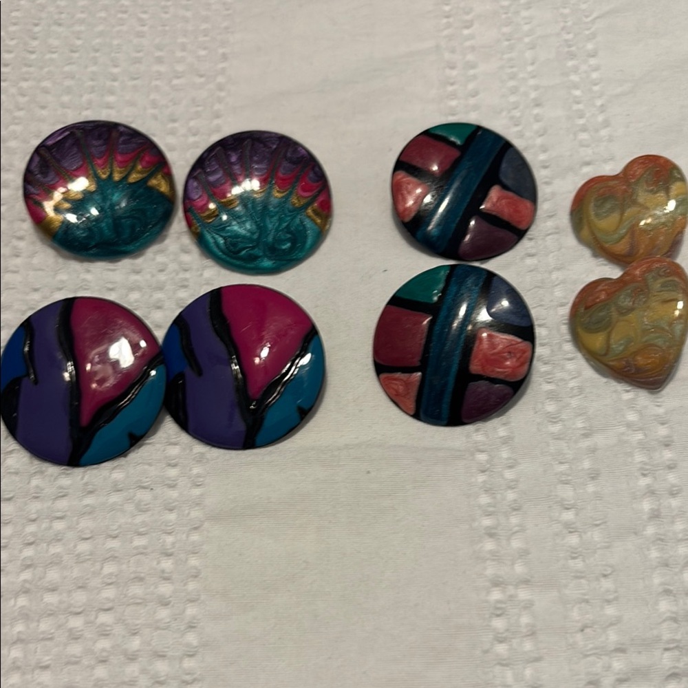 Colorful Vintage Button Earrings Set